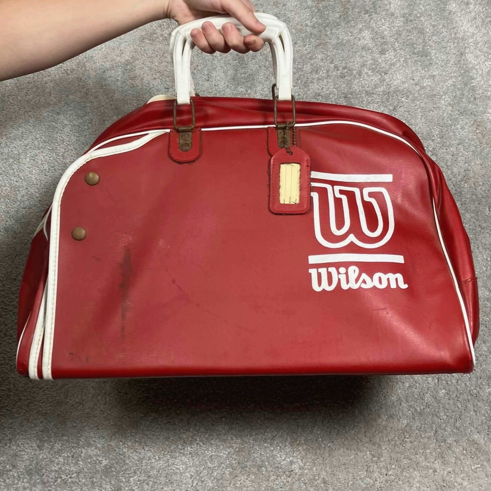 Vintage 70s Wilson Tennis Bag Large Red White Made in USA Vinyl Sport 19" 80s